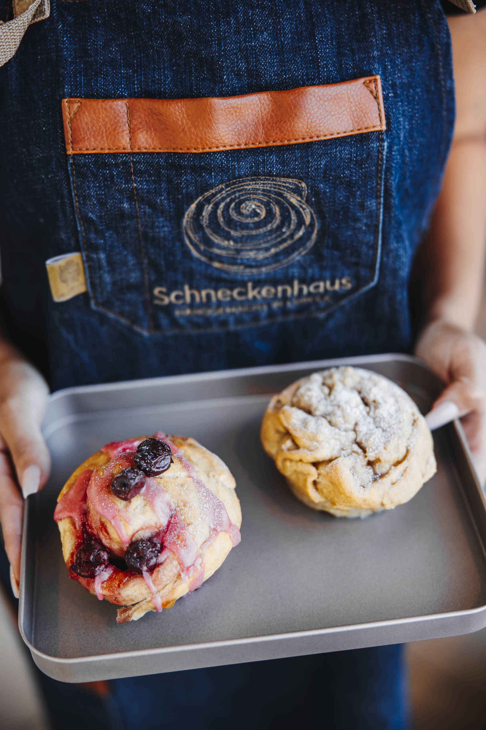 Zwei Schnecken auf einem Tablett im Lübecker Schneckenhaus